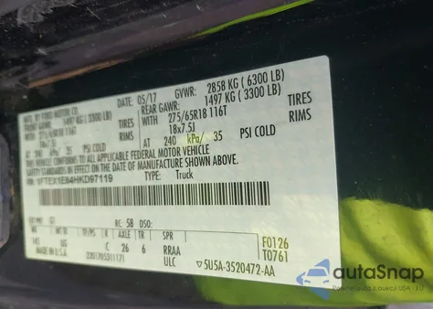 2017 Ford F-150 Xlt из США, поврежденный, VIN 1FTEX1E84HKD97119